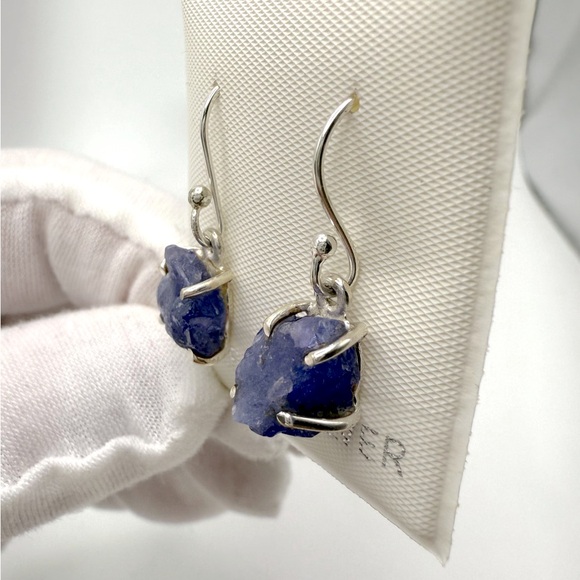 Tanzanite Rough Cut .925 Sterling Silver Earrings - Picture 2 of 16
